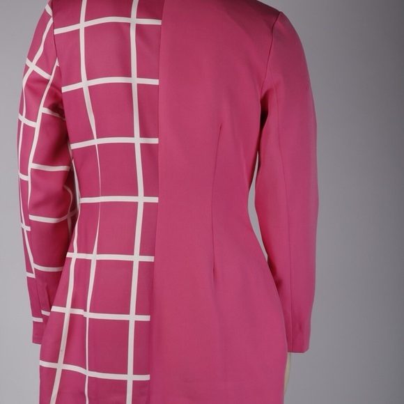 DOUBLE CRAZY Pink Checkered One Side Button Long Blazer - Picture 2 of 2
